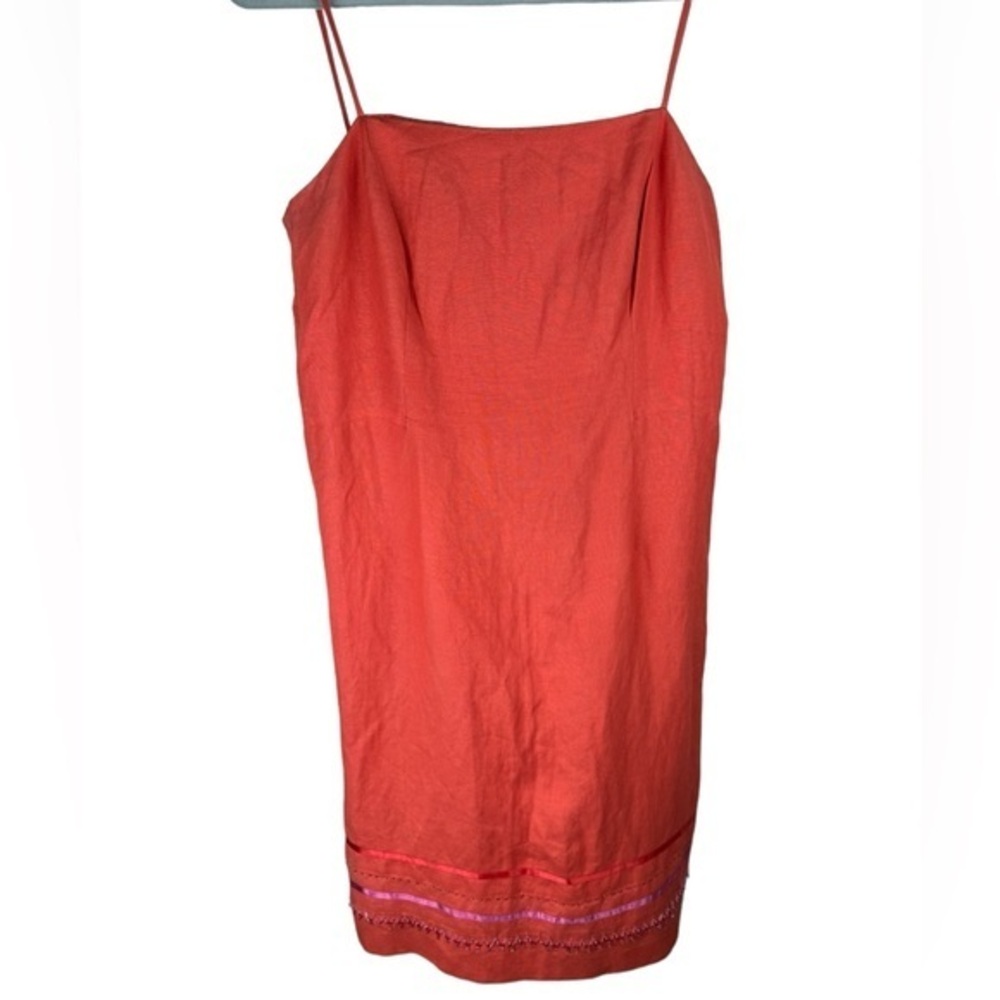 Vintage 90s Yves Cosette Depoche mode women’s orange beaded linen dress 12 flaw